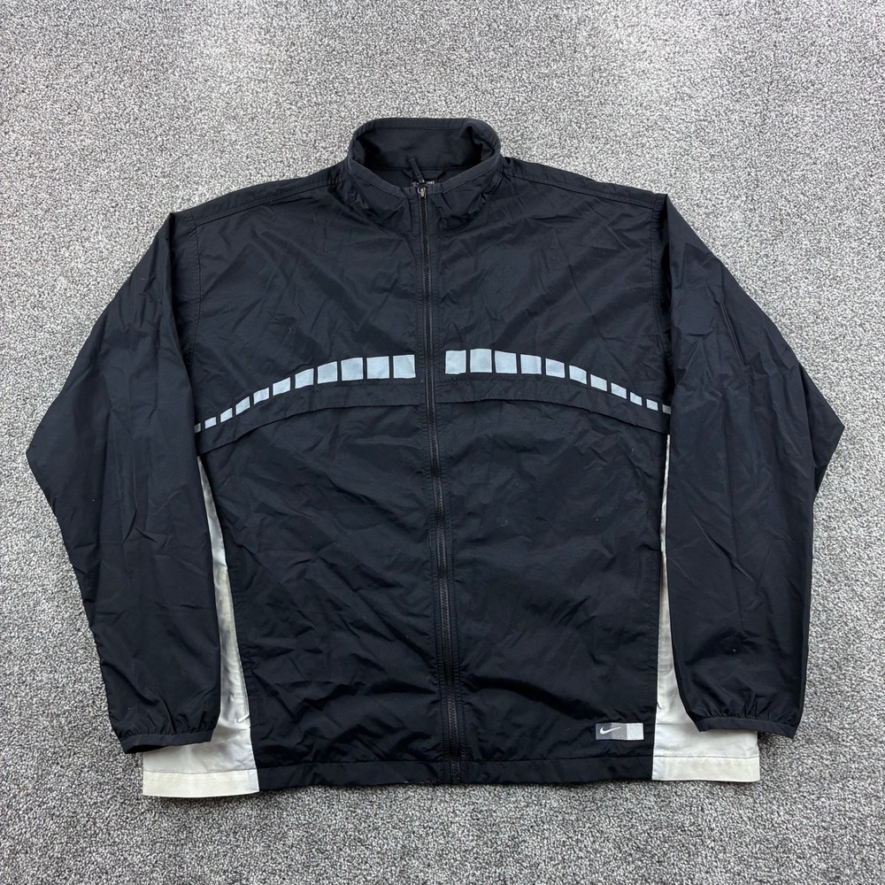 Vintage Nike Windbreaker Jacket Men 2XL Black Reflective Stripe Lightweight Coat